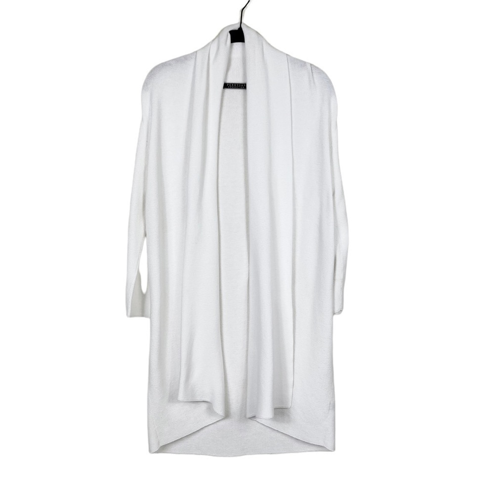 Peruvian Connection White Pima Cotton Draped 3/4 Sleeve Open Cardigan Size M